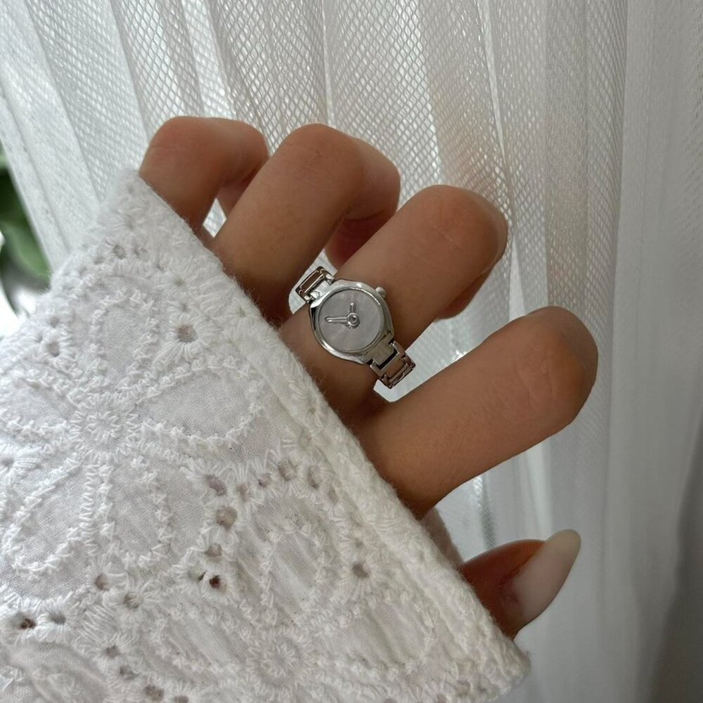 SKU0255 Silver White Women Minimalist Watch Ring Stainless steel + gift bag - Picture 4 of 8